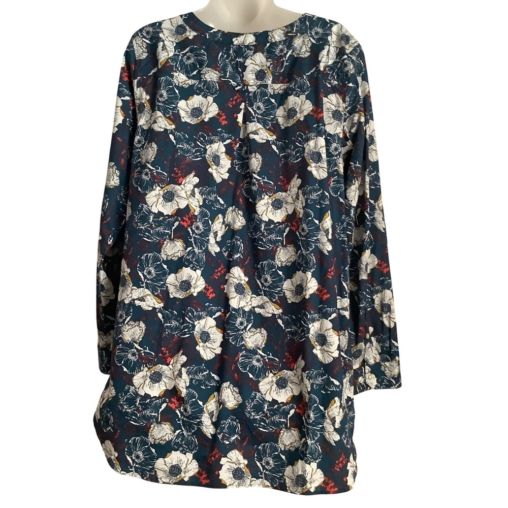 Duluth‎ Trading Co Womens Floral Poppy Button Front Tunic Top Teal Blue Large - Picture 6 of 15